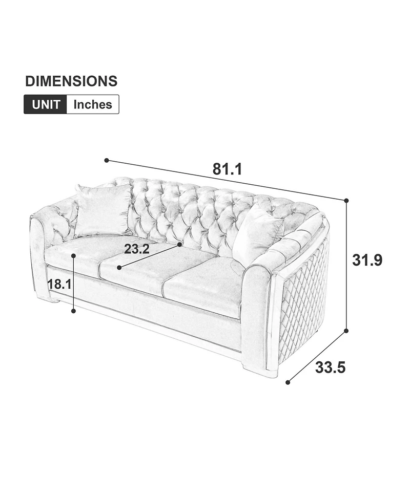 Streamdale Luxury Velvet Chesterfield Sofa Set, Tufted 3 Seat Couch with Gold Stainless, Navy Blue