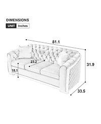 Streamdale Luxury Velvet Chesterfield Sofa Set, Tufted 3 Seat Couch with Gold Stainless, Navy Blue