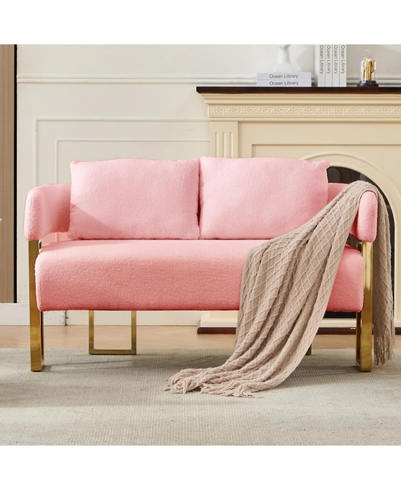 Streamdale Modern Teddy Fleece Chair with Gold Legs, Pink