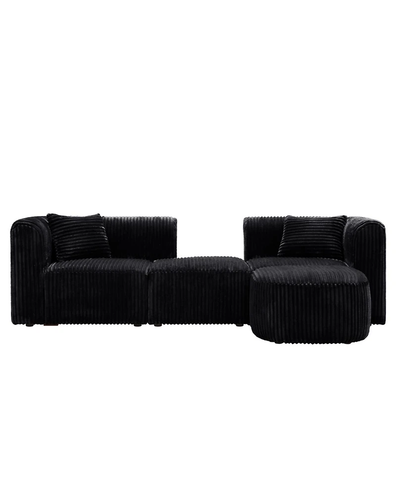 Streamdale Furniture Luxury Modern Curved Corduroy Sectional Sofa, Minimalist Comfy Fluffy Couches, Black
