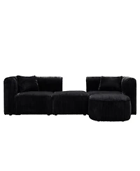 Streamdale Furniture Luxury Modern Curved Corduroy Sectional Sofa, Minimalist Comfy Fluffy Couches, Black