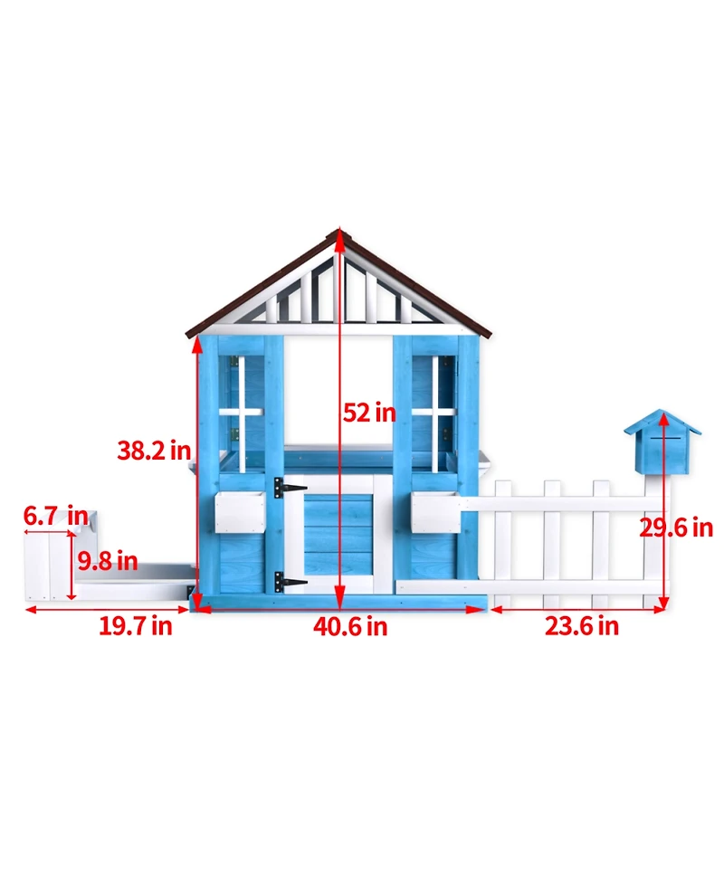 Streamdale Outdoor Wooden Kids Playhouse w/Picnic Bench, Mailbox, Fence, Flowerpot Holders