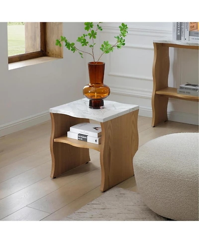 Streamdale Furniture Streamdale Whisper of Waves Modern End Table w/ Storage Shelf - Natural Wood