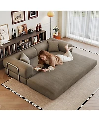 Streamdale Furniture Camel Corduroy Compression Sofa, Convertible Floor Sofa Bed with Pillow Back Support