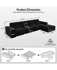 Streamdale Furniture 143.7" Modular Sectional Sofa Set with Removable Ottoman & Chair