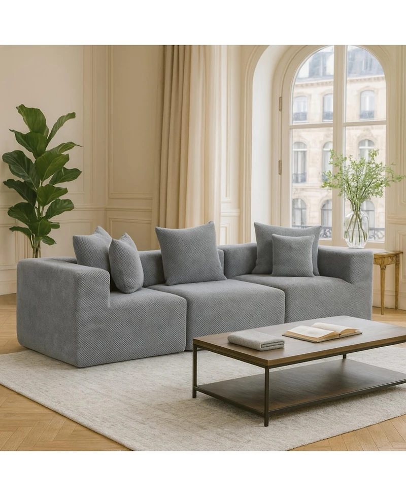 Streamdale Furniture Modular 3-Seat Chenille Sectional Sofa, Deep-Seat, Low-Profile Modern Design, Grey