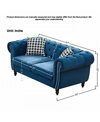 Streamdale Furniture 67" Chesterfield Velvet Sofa with Roll Armrest & Nailhead, Mid Century Modern Couch, Blue