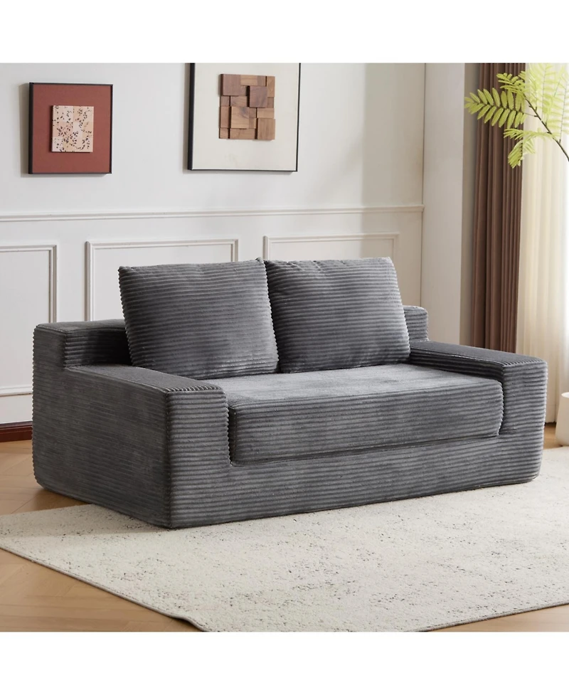 Streamdale Furniture Streamdale Dark Grey Corduroy Loveseat Sofa Bed with Reversible Cushions