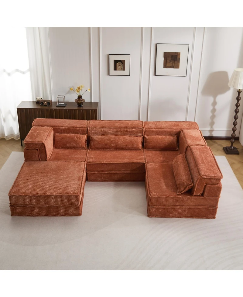 Streamdale Compression Sofa, Convertible Floor Sofa Bed, Modular Sectional, Orange