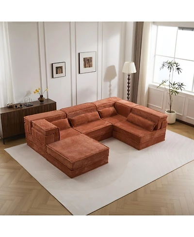 Streamdale Compression Sofa, Convertible Floor Sofa Bed, Modular Sectional, Orange