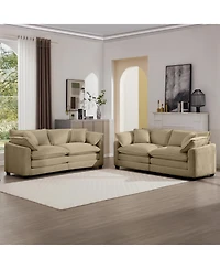 Streamdale Modern Fabric Living Room Sofa Two Piece Set, Two 2-Seater Sofas with 8 Cushion Upholstery Large Deep Seat Recliner, Tan Corduroy Fabric