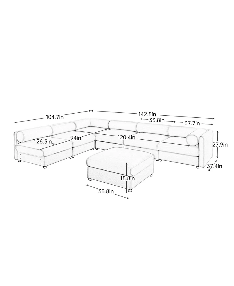 Streamdale Furniture Modern 6-Piece Modular Sectional Sofa with Storage - Soft Blue Chenille