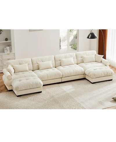 Streamdale Furniture U-Shaped Sectional Sofa Cloud Couch with Movable Ottomans, Convertible 4 Seater