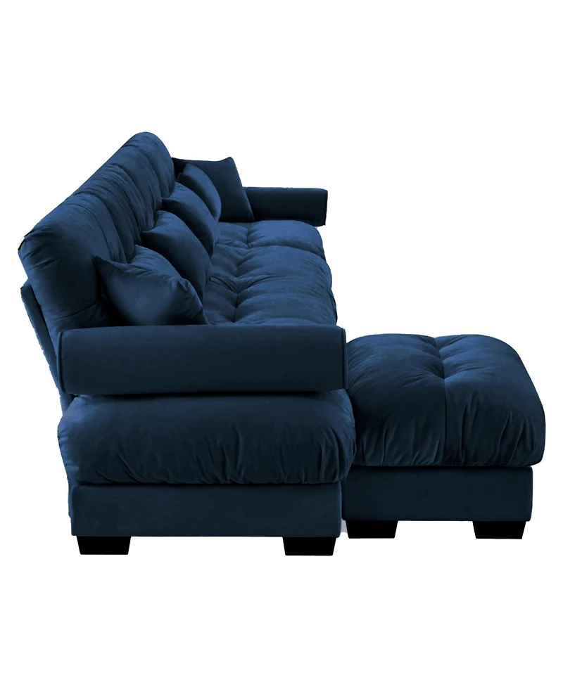 Streamdale L-Shaped Sectional Cloud Sofa, Convertible 4-Seater Modular Couch, Blue