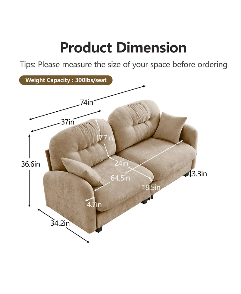 Streamdale Furniture Streamdale Loveseat Cloud Sectional Couch, Chenille Fabric, Tufted, Ergonomic, Camel