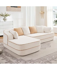 Streamdale White L-Shaped Teddy Fabric Sofa with Chaise - No Assembly Required