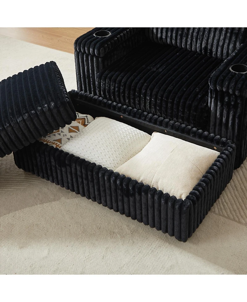 Streamdale Furniture 42.5" Corduroy Single Recliner with Pillow, Cup Holder, Storage Footrest