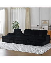 Streamdale Corduroy 3-Seater Sofa with Cup Holders for Living Room