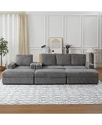 Streamdale Corduroy 3-Seater Sofa with Cup Holders for Living Room