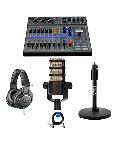 Zoom LiveTrak L-8 Mixer & Recorder Bundle with Rode PodMic, Swing Arm & Ath-M20x Headphones