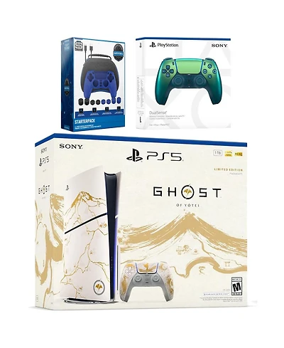 Sony PlayStation 5 Ghost of Yotei Disc Bundle + Extra Controller, Accessory Kit - Chroma Teal