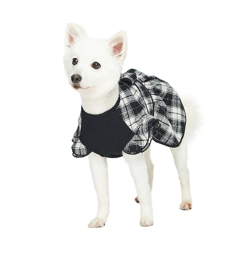 Dogs & Cats Co. Soft Flannel Plaid Dog Dress with Velvet Bowties Pink 14"