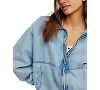 Free People Women's Birdie Front-Zip Collared Denim Jacket