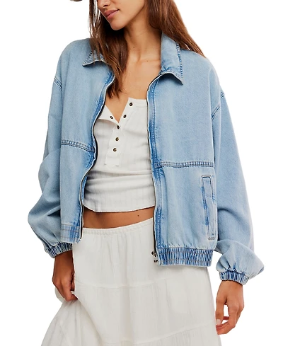 Free People Women's Birdie Front-Zip Collared Denim Jacket