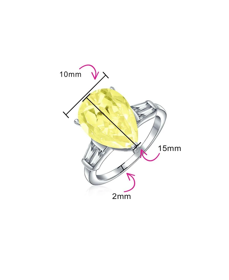 Bling Jewelry 7CT Yellow Pear-Shaped Cz Cubic Zirconia Statement Ring Baguette Side Stones Sterling Silver
