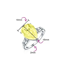 Bling Jewelry 7CT Yellow Pear-Shaped Cz Cubic Zirconia Statement Ring Baguette Side Stones Sterling Silver