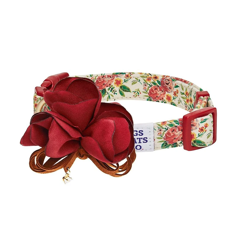 Dogs & Cats Co. Pet Spring Floral Dog Collar with Removable Camellia Flower Accessory