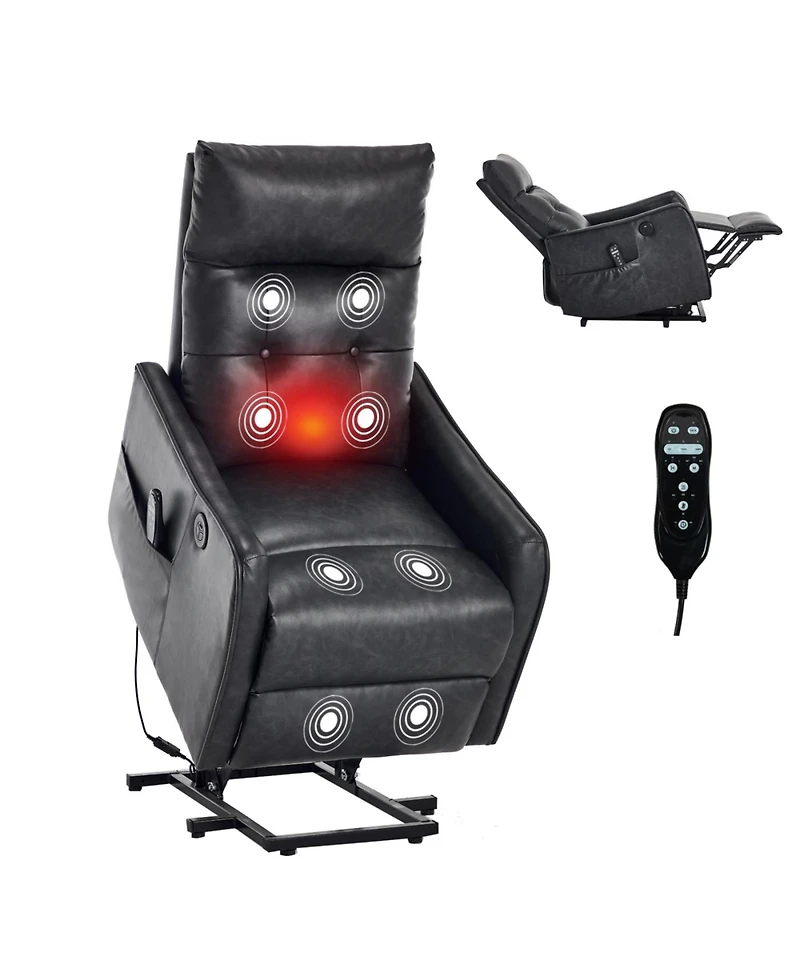 Streamdale Deep Grey Pu Power Lift Recliner Chair with Massage & Heat