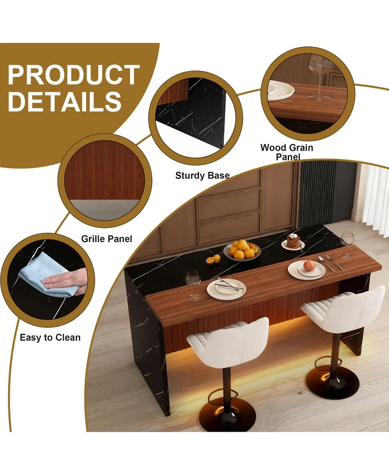 Streamdale White Marble Look Kitchen Island with Led Lighting