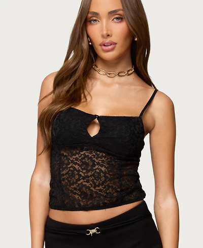 Edikted Women's Janice Sheer Lace Keyhole Tank Top