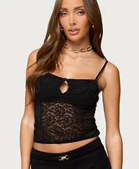 Edikted Women's Janice Sheer Lace Keyhole Tank Top