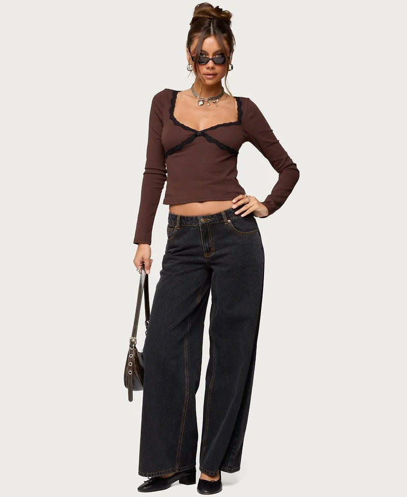 Edikted Women's Porta Contrast Lacey Top