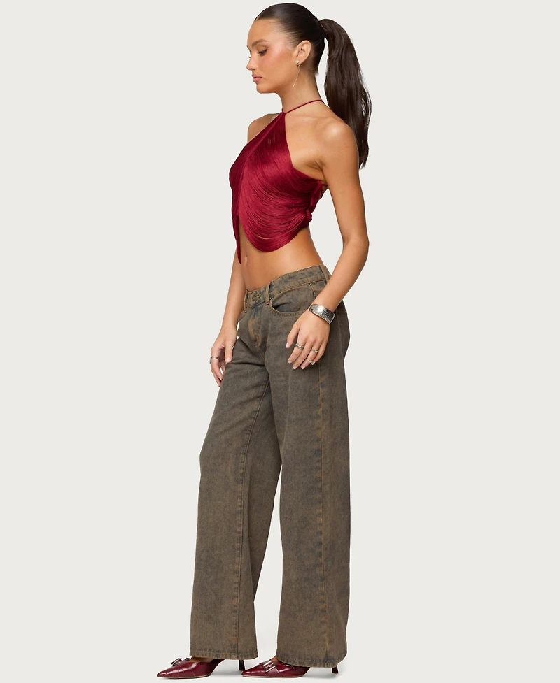 Edikted Women's Hara Fringed Crisscross Backless Top