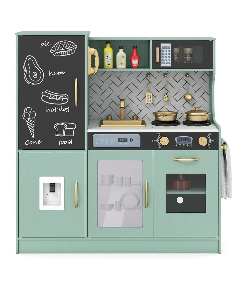 Hongge Pretend Play Kitchen Set with Cooking Utensils for Kids Ages 3+ - Green