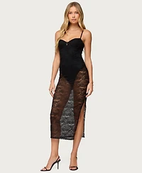 Edikted Women's Sheer Lace Built In Bodysuit Midi Dress