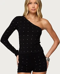 Edikted Women's Harley Rhinestone One Shoulder Knit Top