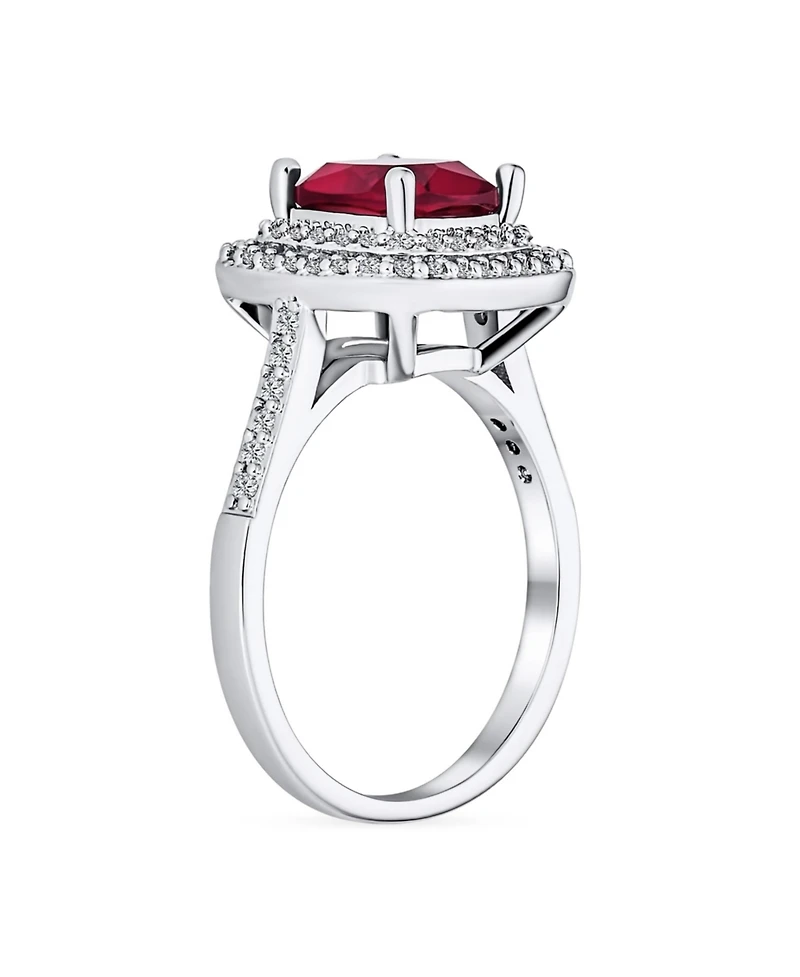 Bling Jewelry Art Deco Ruby Red Cushion-Cut Cubic Zirconia Cocktail Statement Ring Silver Plated