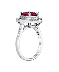 Bling Jewelry Art Deco Ruby Red Cushion-Cut Cubic Zirconia Cocktail Statement Ring Silver Plated