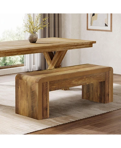 Tribesigns 47.24-Inch Long Dining Bench, Large Engineered Wood Kitchen Table Bench with Heavy-Duty Legs, Rustic 2-Person Seating, Brown