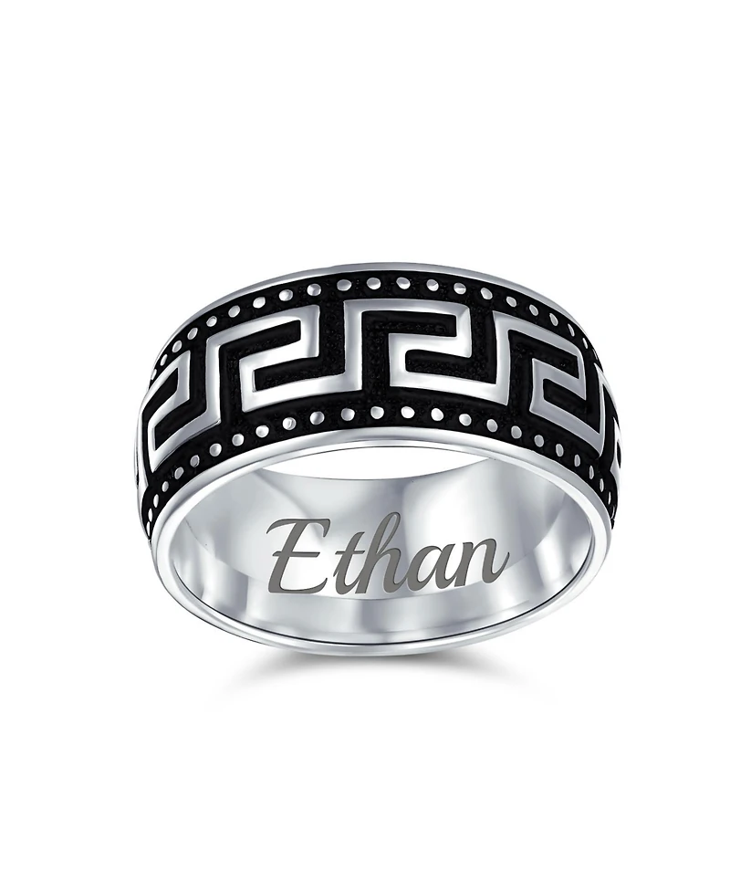 Bling Jewelry Two-Tone Black & Silver Greek Key Design Promise Band Ring Sterling Silver 9MM