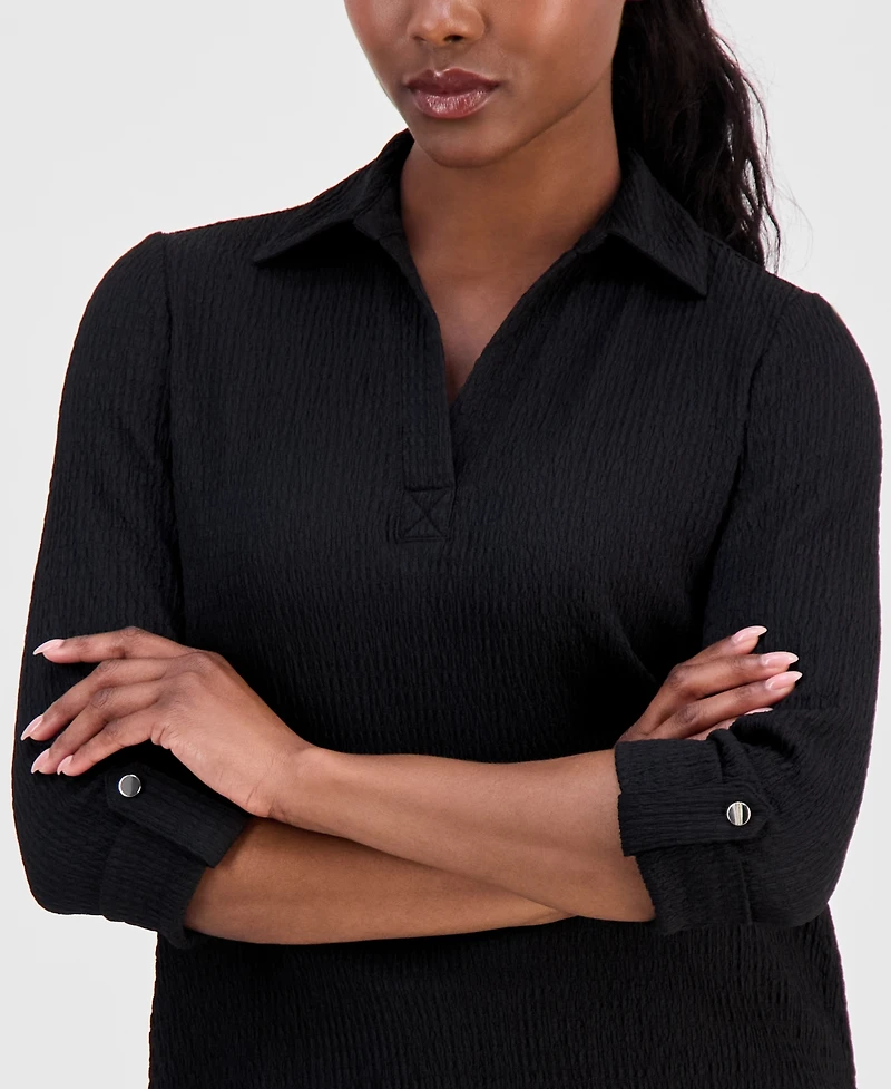 Ak Anne Klein Petite Textured Split-Neck Top