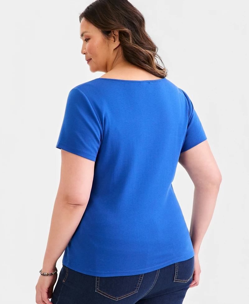 Style & Co Plus Short-Sleeve Square-Neck Tee, Exclusively at Macy's