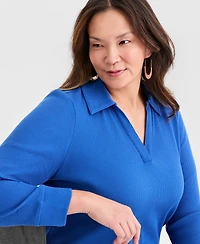 Style & Co Plus Size Johnny-Collar Long-Sleeve Top, Macy's Exclusive