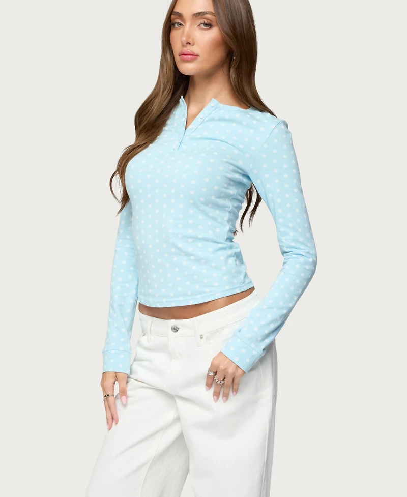 Edikted Women's Keana Polka Dot Henley Top