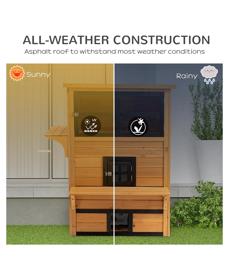 Cat House Outdoor 3-Tier Kitty Shelter, Weather Resistant Escape Door