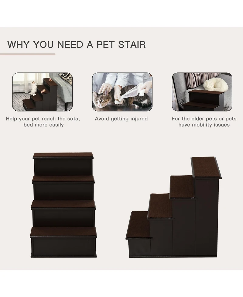 4-Step Wooden Pet Stairs, Small Animal Steps w/ Cushion 22 Lbs